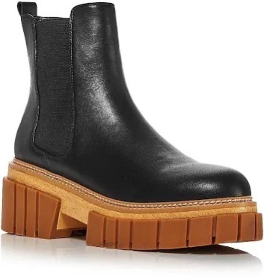 Aqua Women's Casey Pull on Combat Leather Boots Black 6.5